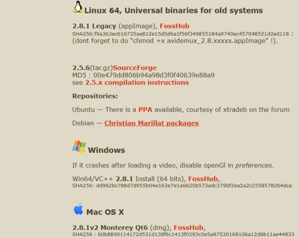 Avidemuxをダウンロード